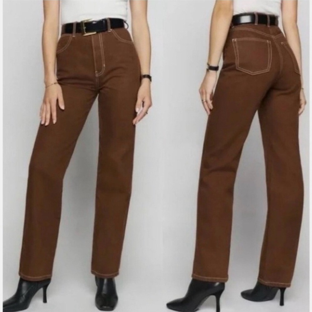 Reformation Cowboy High Rise Brown Straight Leg Jeans In Chocolate Size 29